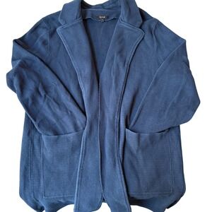 Quince Organic 100% Cotton Knit Blazer Cardigan Minimalist Women Large Navy Blue
